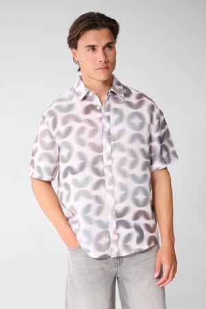 regular fit casual overhemd met print - lichtgrijs