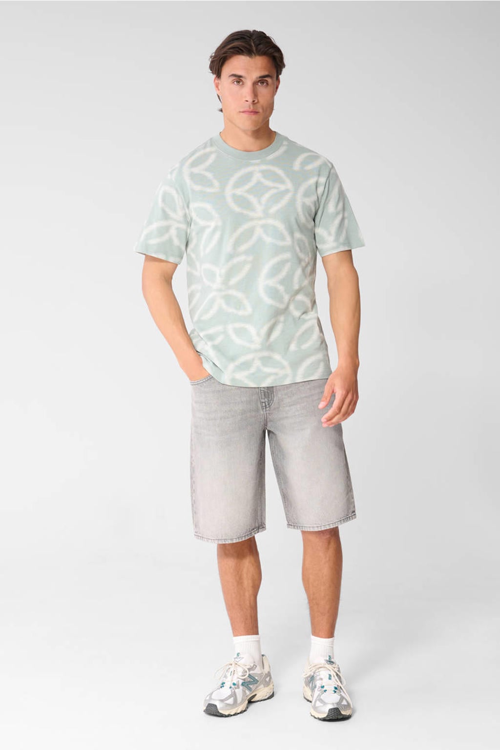 Lichtgroene heren Shoeby regular T-shirt van katoen met korte mouwen en ronde hals