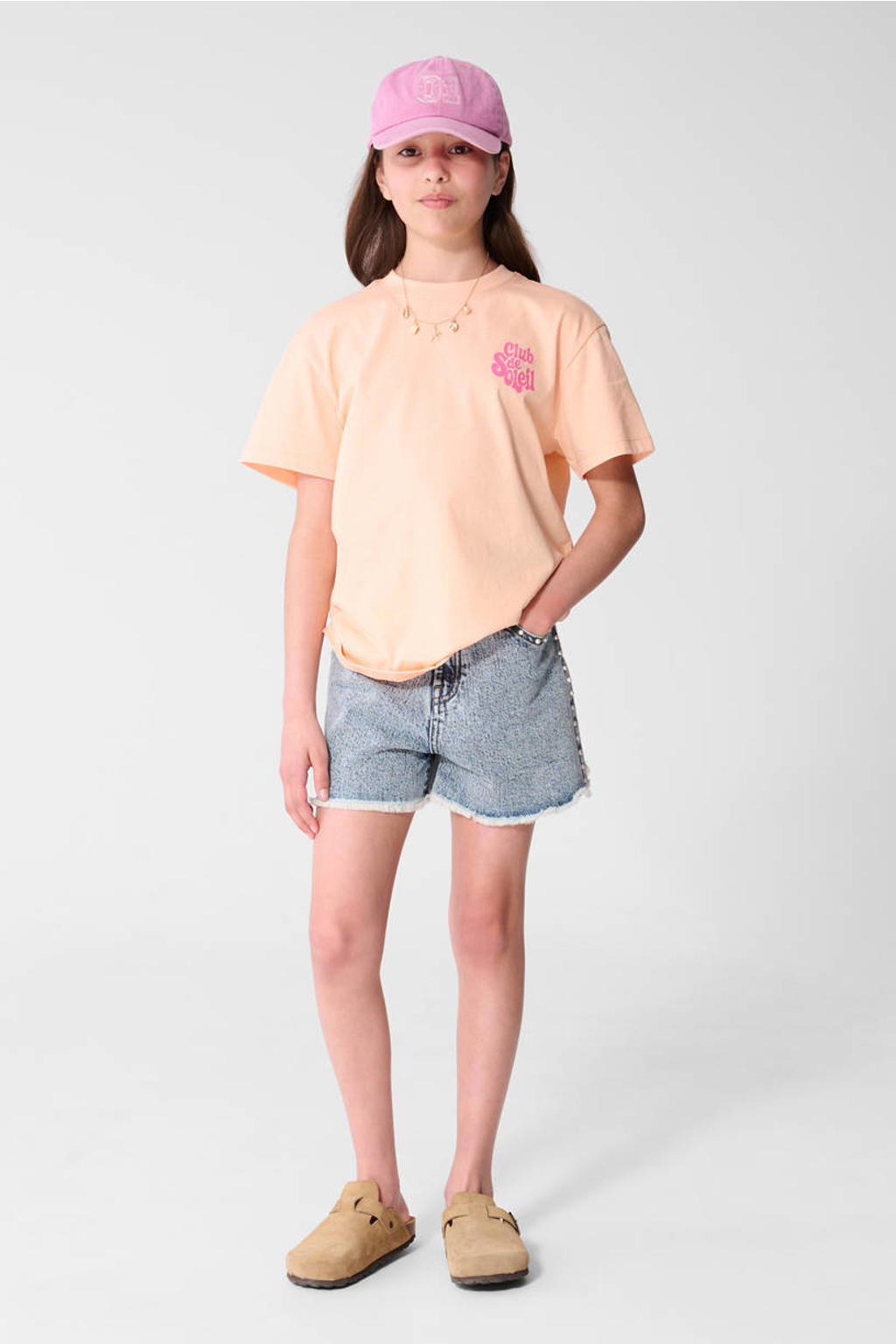 Oranje meisjes Shoeby T-shirt van katoen met printopdruk, korte mouwen en ronde hals