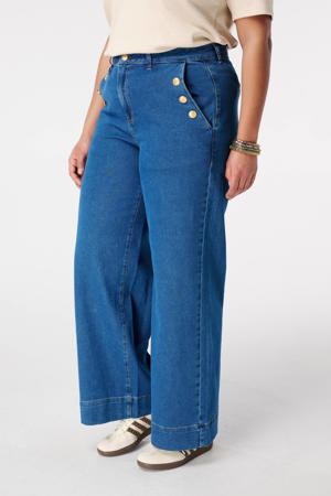 high waist wide leg jeans medium blue denim