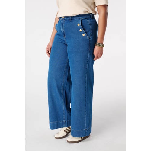 MS Mode high waist wide leg jeans medium blue denim afbeelding