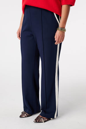 wide leg regular waist gestreepte broek donkerblauw