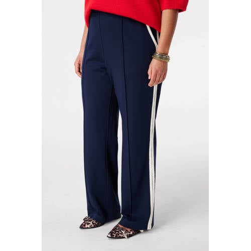MS Mode wide leg regular waist gestreepte broek donkerblauw afbeelding
