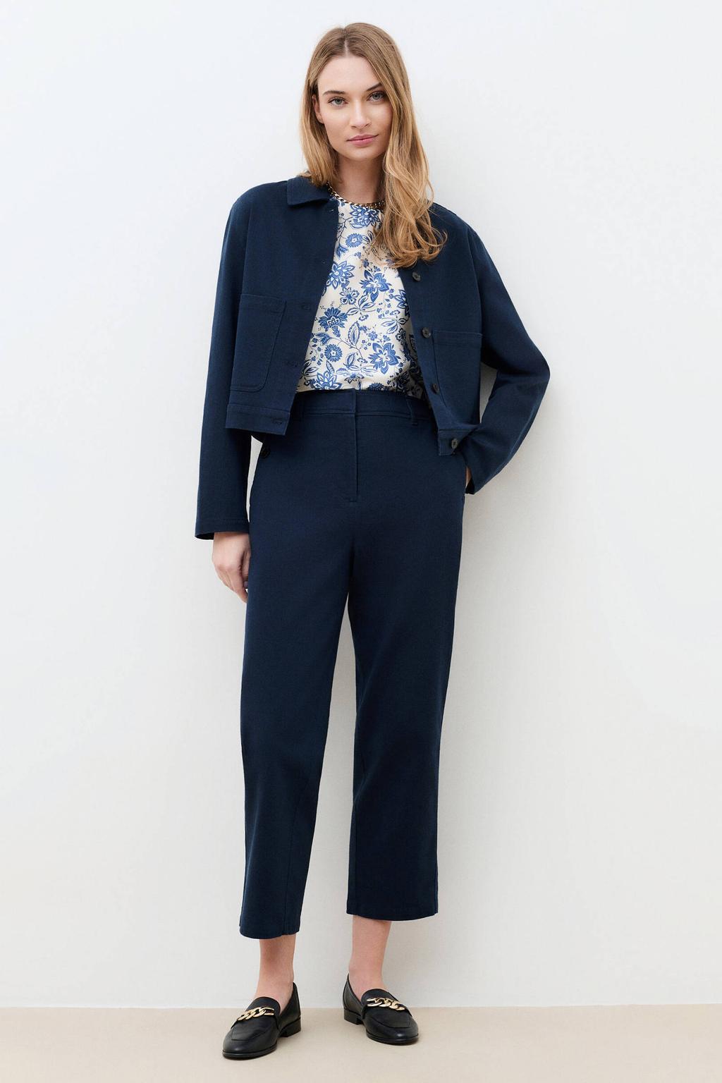 Marineblauw dames Caroll jasje blauw van linnen met effen, lange mouwen en klassieke kraag