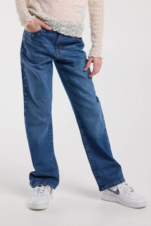 high waist loose fit jeans dark blue denim