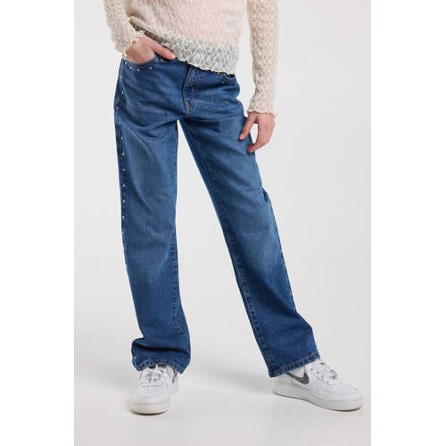 America Today high waist loose fit jeans dark blue denim afbeelding