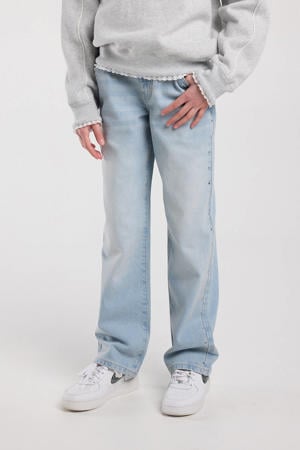 high waist loose fit jeans light blue denim