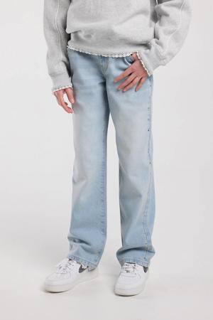 high waist loose fit jeans light blue denim