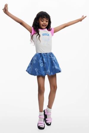 gebloemde ballonrok medium blue denim