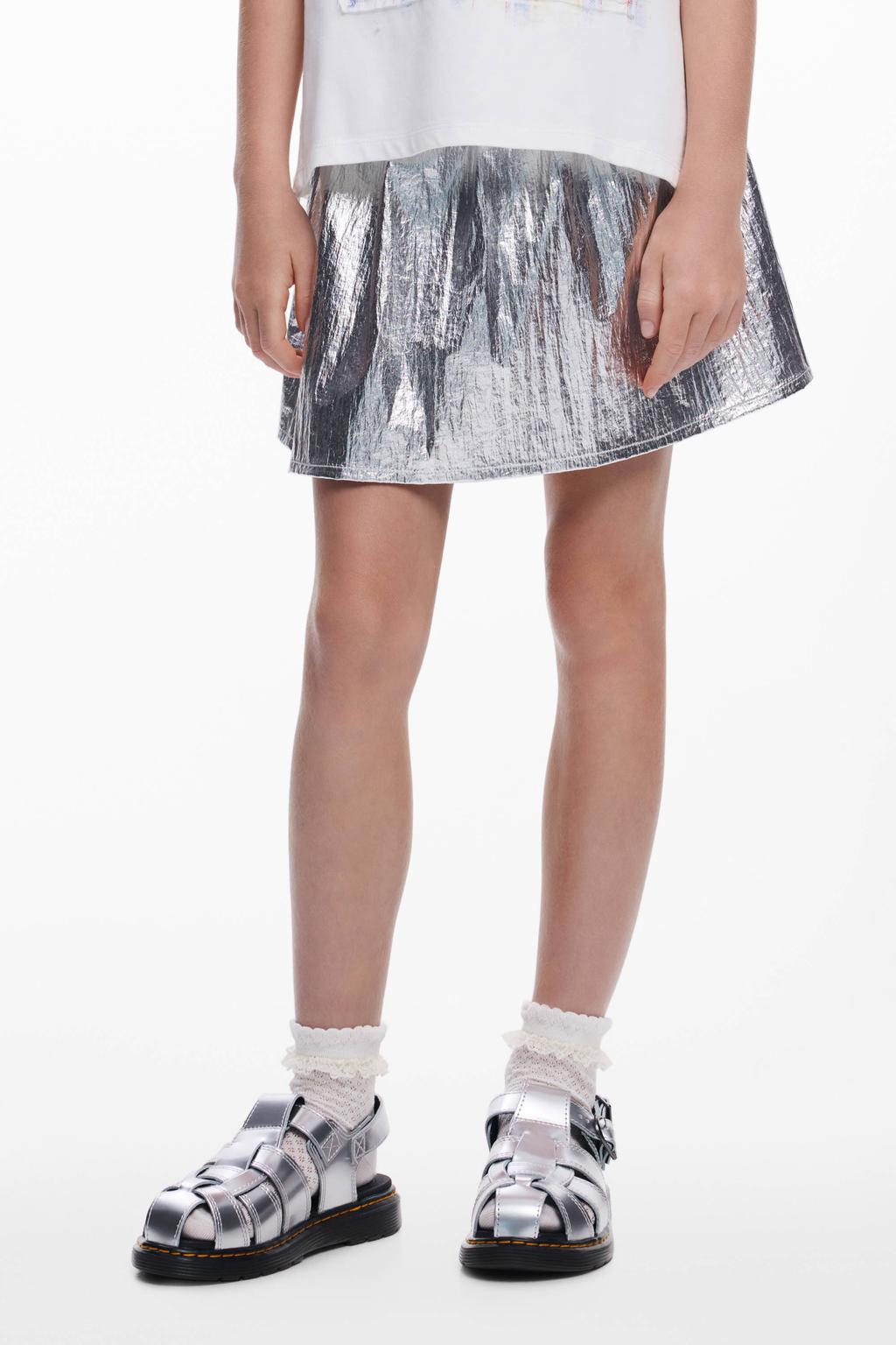 Grijze meisjes Desigual A-lijn rok van polyamide met effen, elastische tailleband met koord en glimmend detail