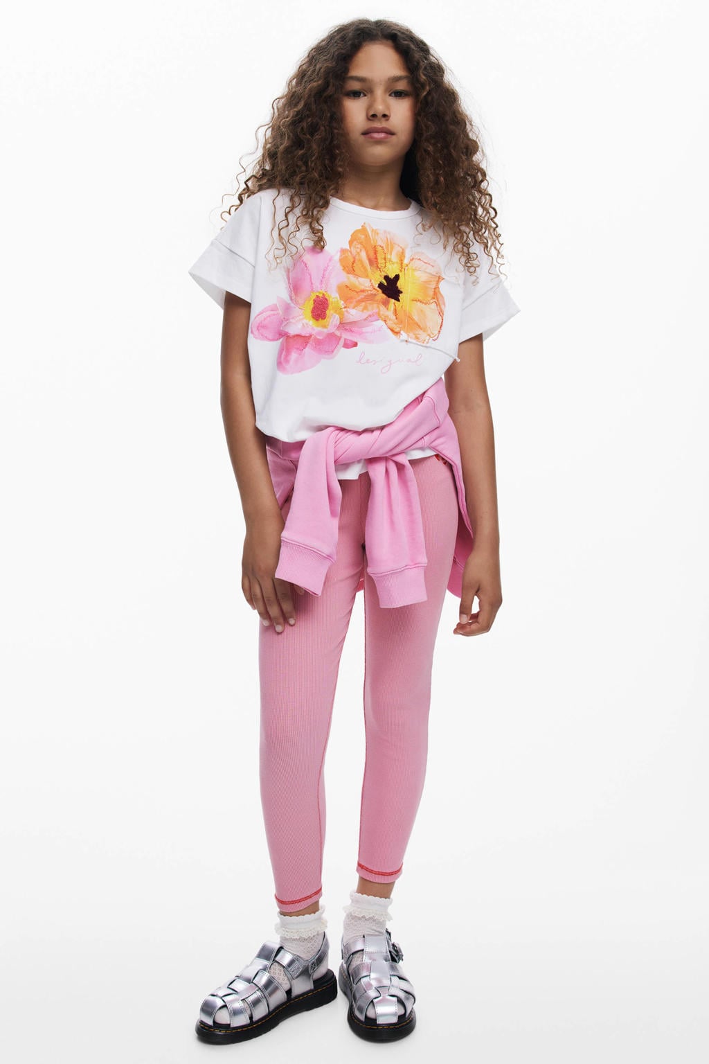Roze meisjes Desigual legging van katoen met regular waist, elastische tailleband met koord en effen