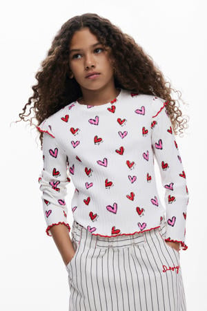 longsleeve met hartjes wit rib gebreid