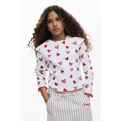 Desigual longsleeve met hartjes wit rib gebreid afbeelding