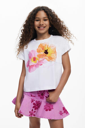 gebloemde T-shirt wit