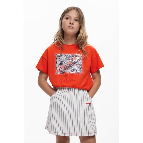 Desigual T-shirt rood met pailletten afbeelding