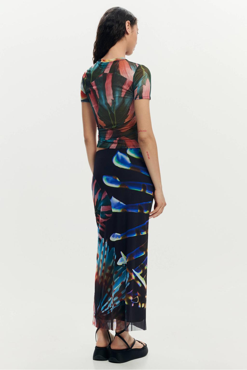 Multikleurige dames Desigual top van polyester met korte mouwen en ronde hals
