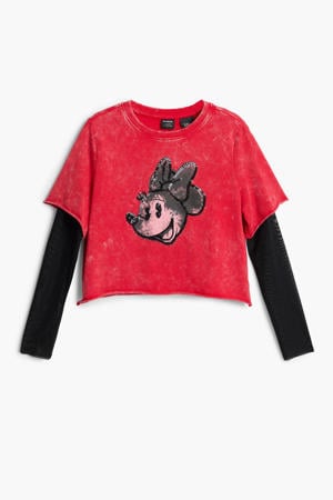 Mickey Mouse longsleeve rood met pailletten