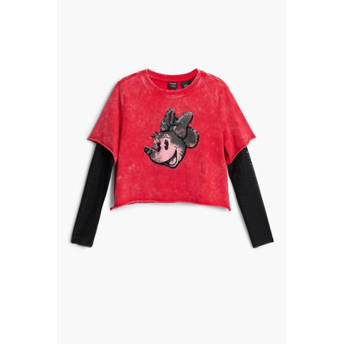 Desigual Mickey Mouse longsleeve rood met pailletten afbeelding