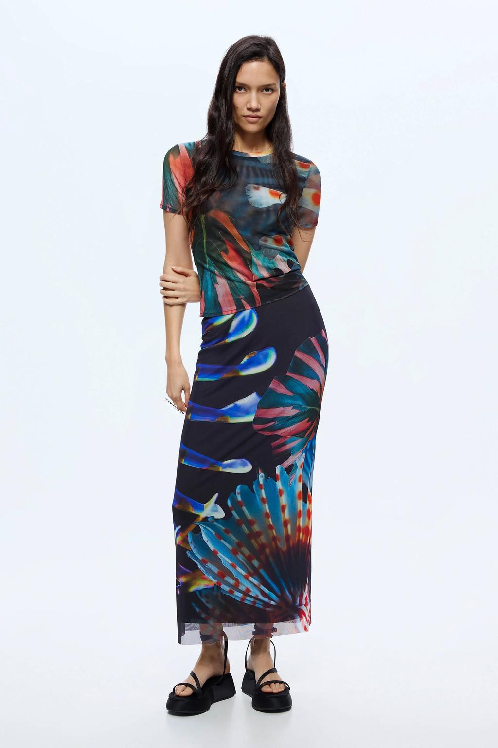 Multikleurige dames Desigual midi rok gemaakt van polyester en met elastische tailleband