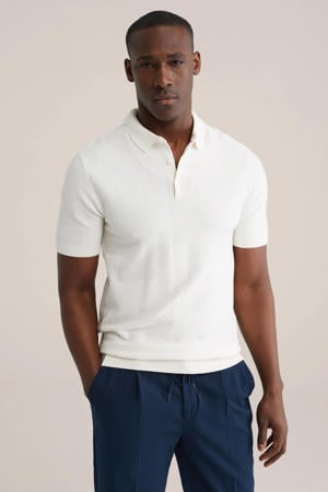 regular polo met ingebreid patroon ecru