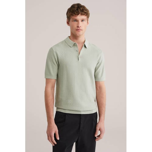 WE Fashion regular polo met ingebreid patroon groen afbeelding