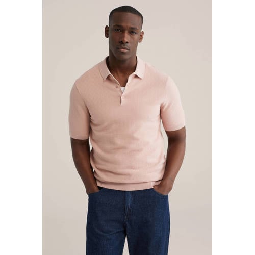 WE Fashion regular polo met ingebreid patroon roze afbeelding
