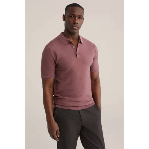 WE Fashion regular polo met ingebreid patroon donkerrood afbeelding