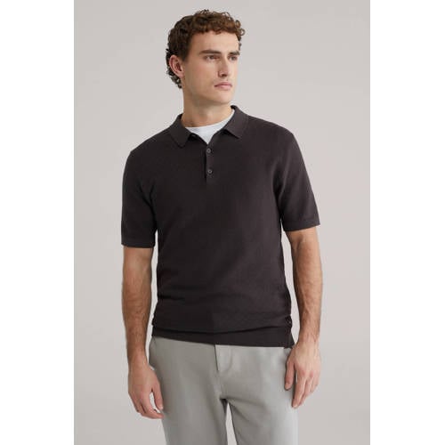 WE Fashion regular polo met ingebreid patroon bruin afbeelding