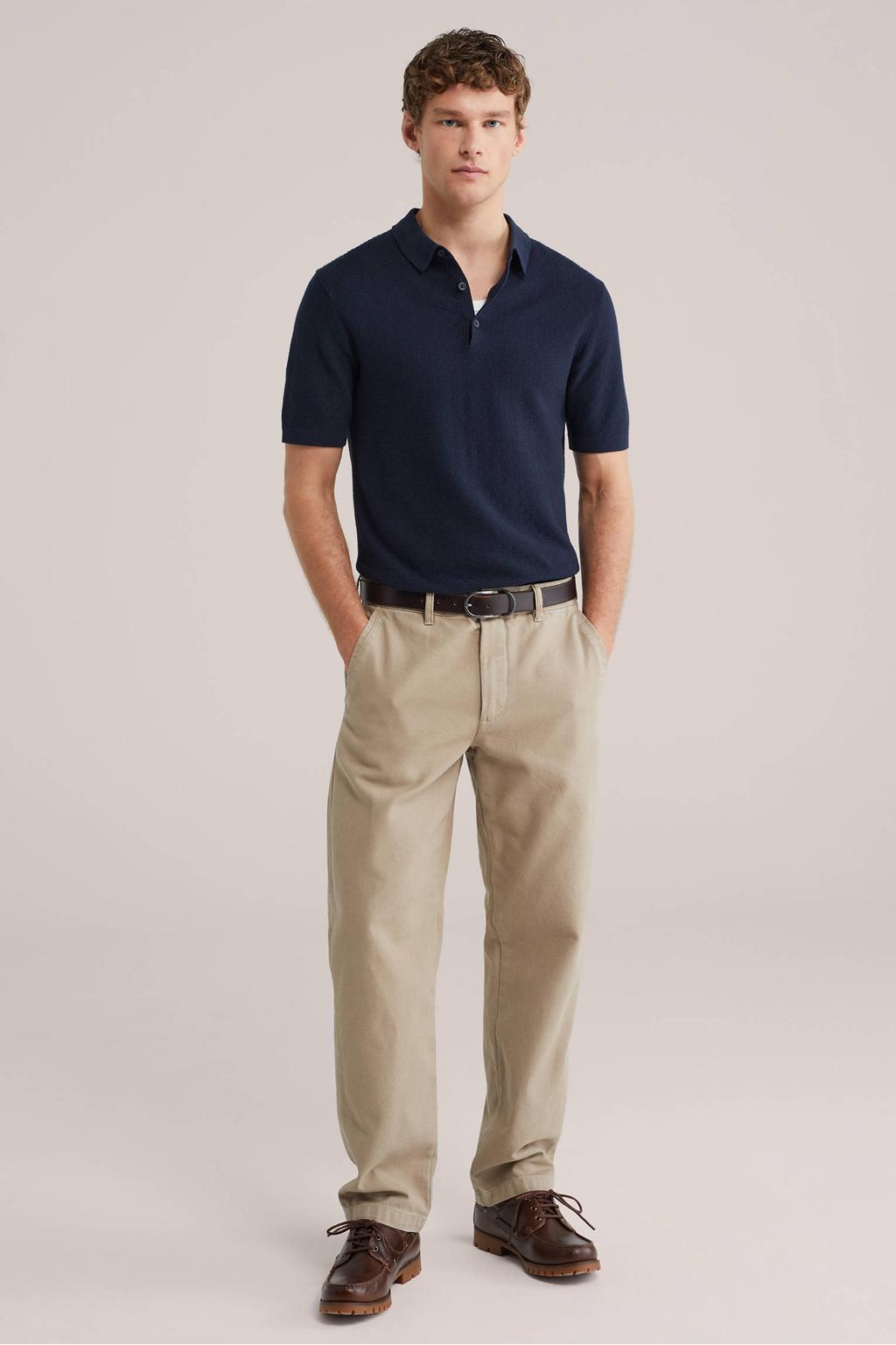 WE Fashion regular polo met ingebreid patroon donkerblauw