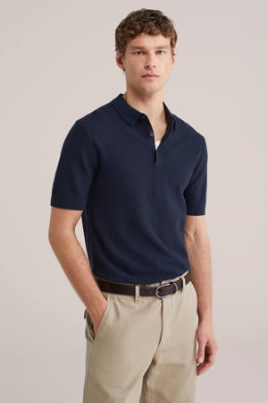 regular polo met ingebreid patroon donkerblauw