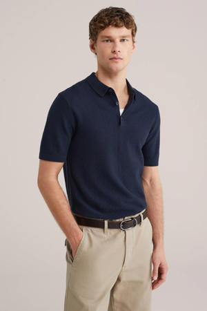 regular polo met ingebreid patroon donkerblauw
