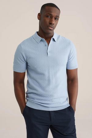 regular polo met ingebreid patroon blauw