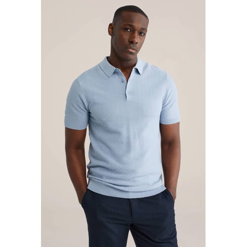 WE Fashion regular polo met ingebreid patroon blauw afbeelding