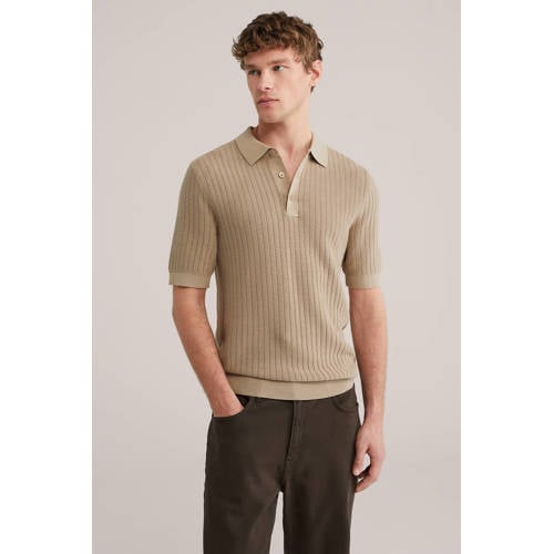 WE Fashion regular polo met ingebreid patroon beige afbeelding