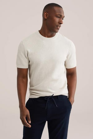 regular T-shirt met ingebreid patroon grijs
