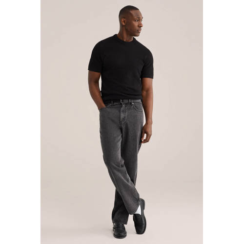 WE Fashion regular T-shirt met ingebreid patroon zwart afbeelding
