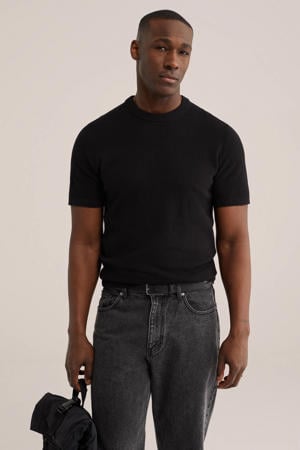 regular T-shirt met ingebreid patroon zwart