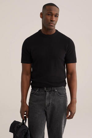 regular T-shirt met ingebreid patroon zwart