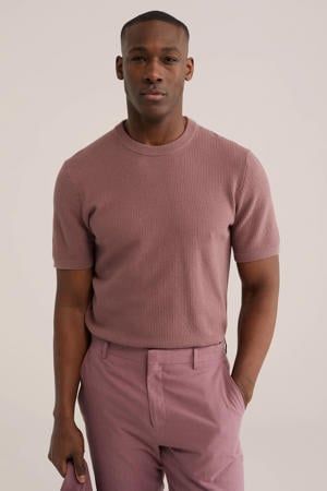 regular T-shirt met ingebreid patroon oudroze