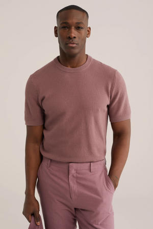 regular T-shirt met ingebreid patroon oudroze