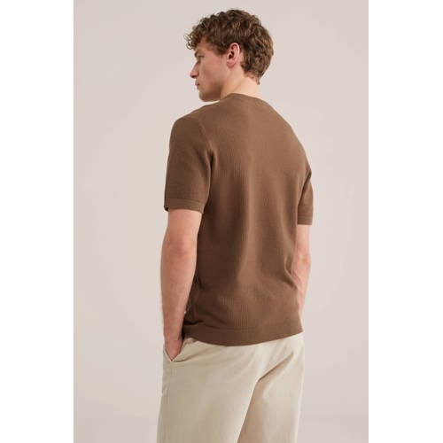 WE Fashion regular T-shirt met ingebreid patroon bruin afbeelding