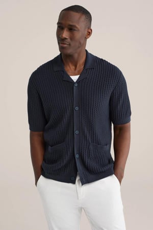 regular casual overhemd met ingebreid patroon donkerblauw