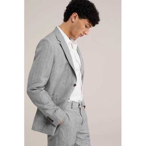 WE Fashion gestreepte colbert met linnen grijs afbeelding