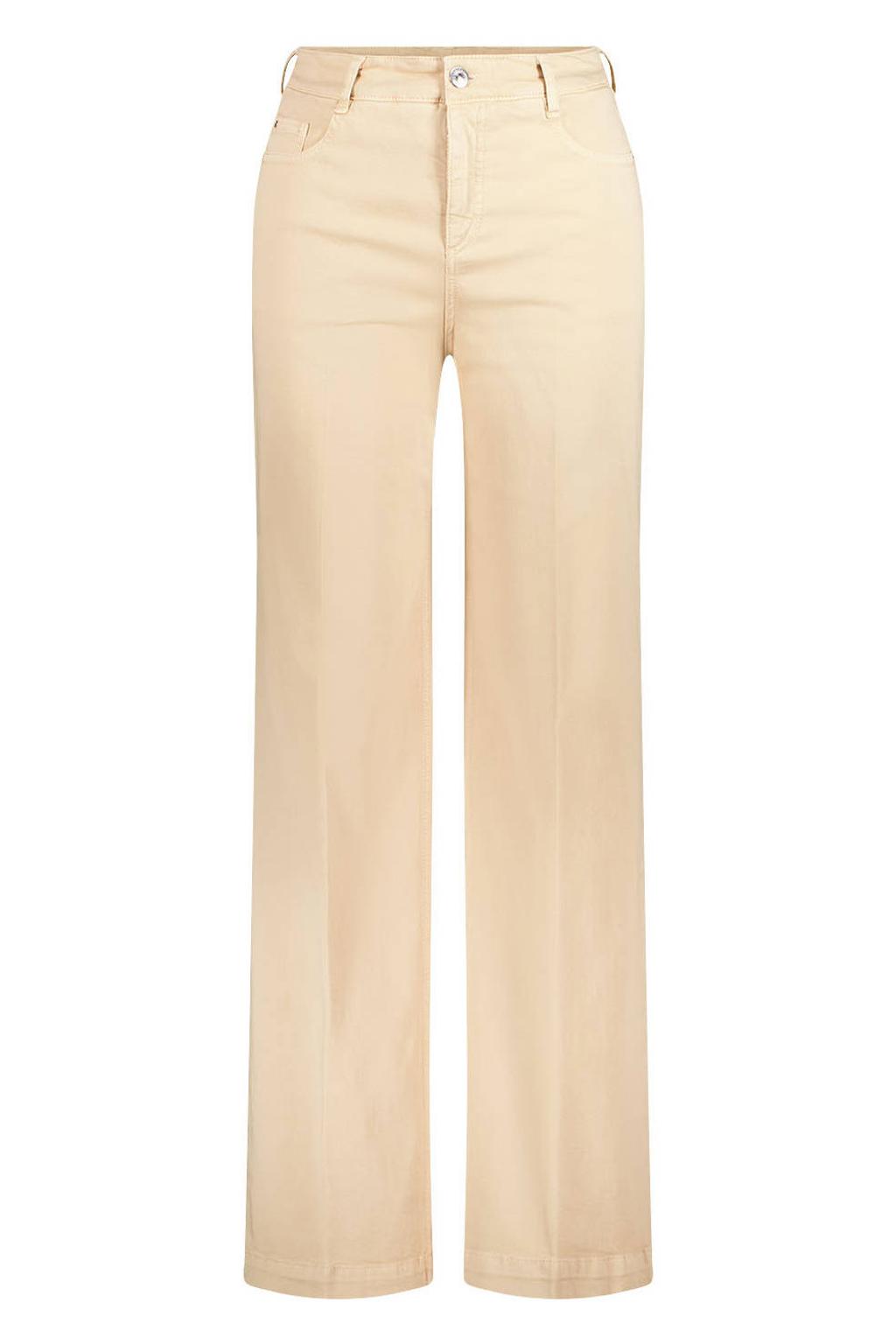 Beige dames gardeur wide leg regular waist broek van denim met rits, haak- en knoopsluiting en effen