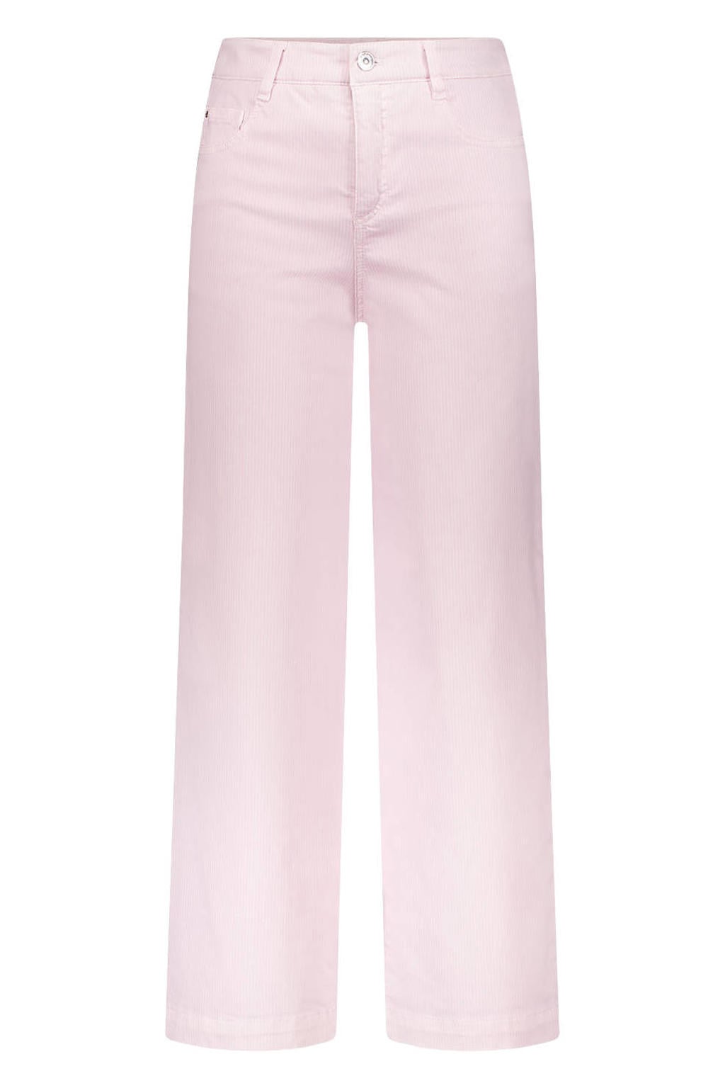 Roze dames gardeur high waist wide leg jeans van denim met rits- en knoopsluiting en krijtstreepprint
