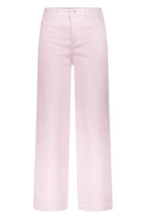 high waist wide leg jeans met krijtstreep roze