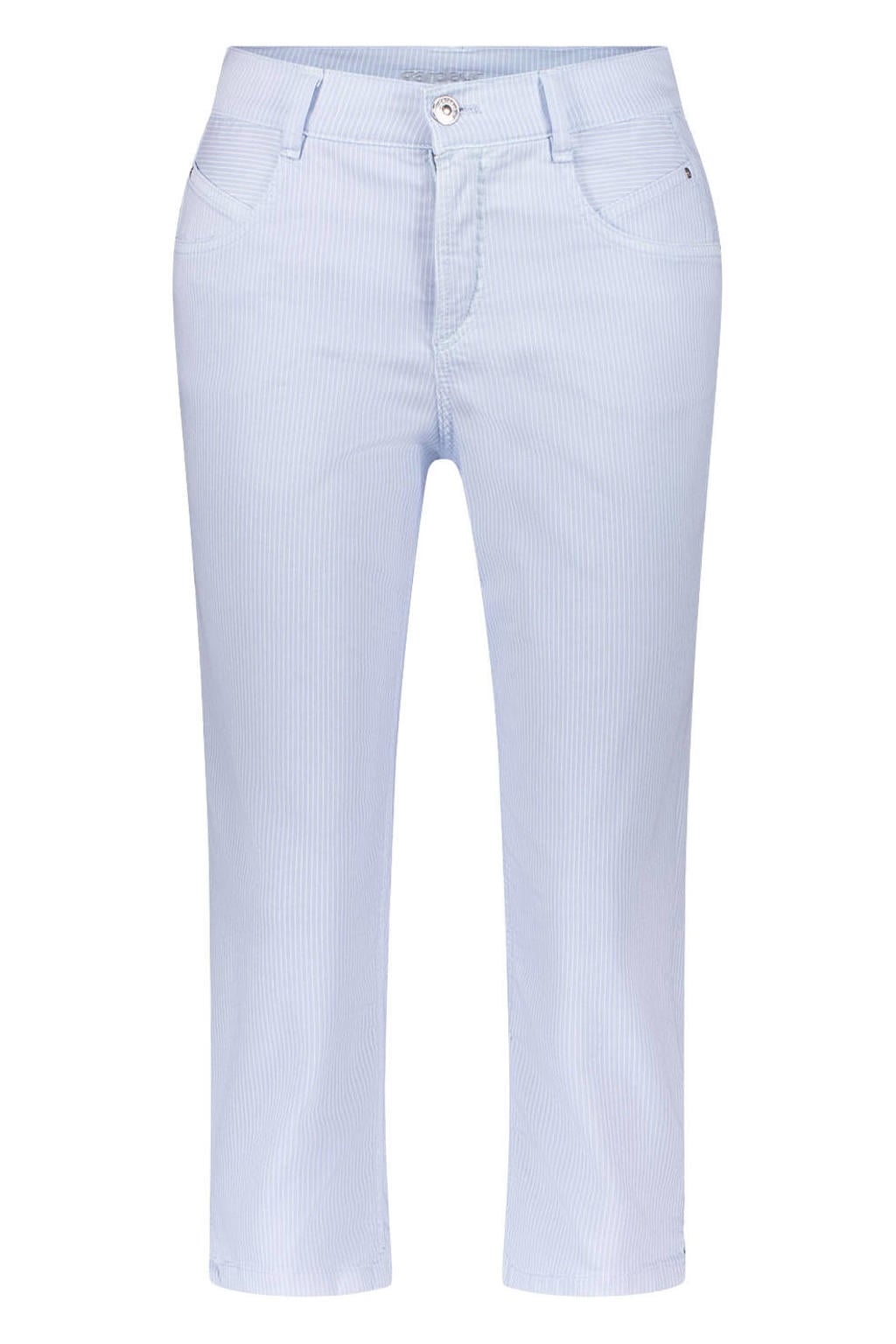 Lichtblauw en ecru dames gardeur slim regular waist broek van denim met effen