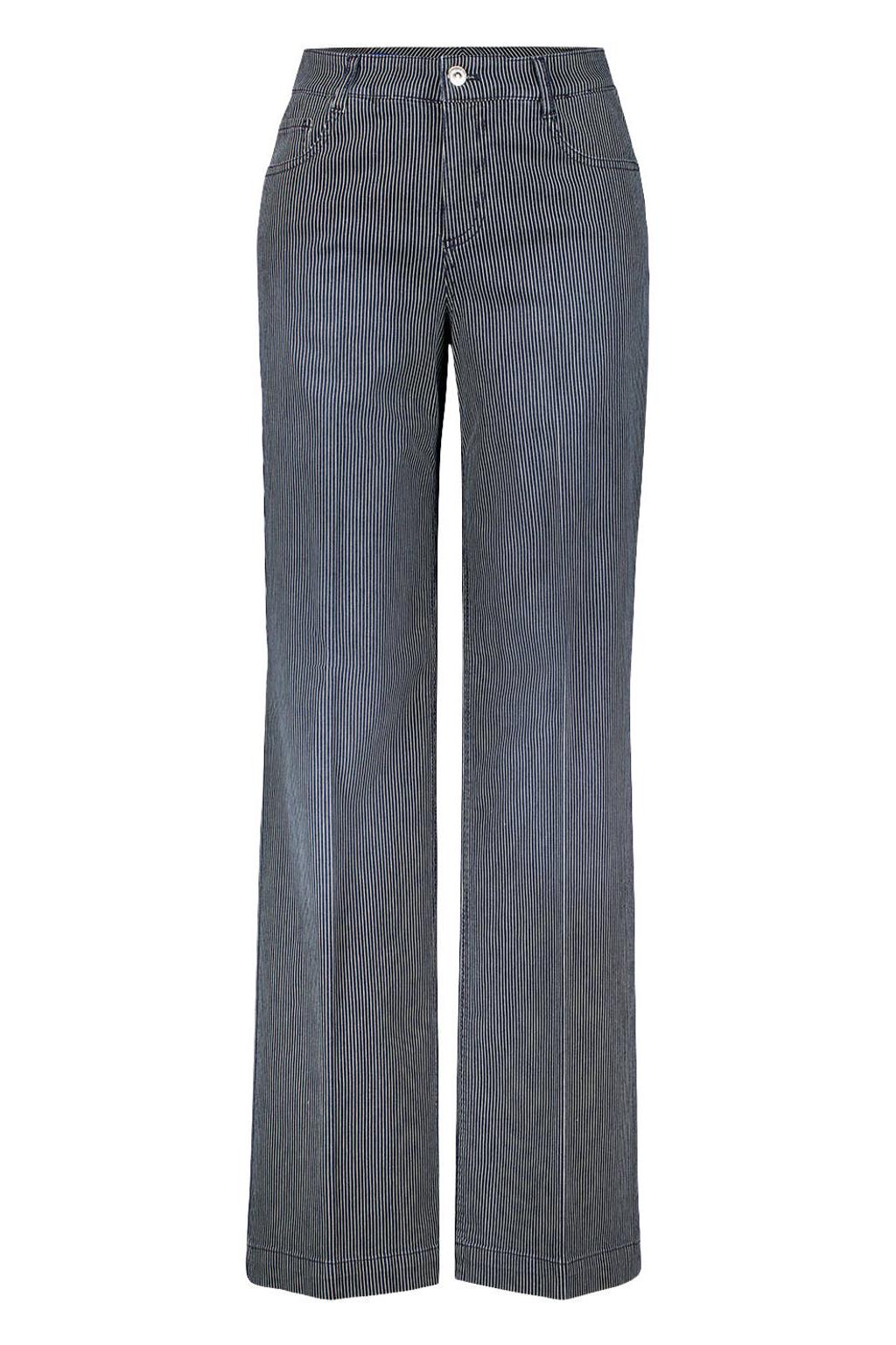 Donkerblauw en witte dames gardeur wide leg jeans van denim met rits- en knoopsluiting en effen