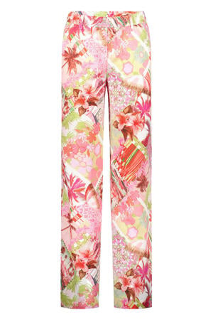 denim casual broek met all over print roze