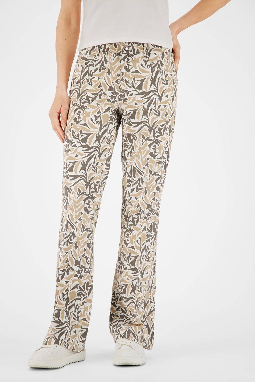 Beige en zwarte dames gardeur regular waist flared broek van denim met rits- en knoopsluiting